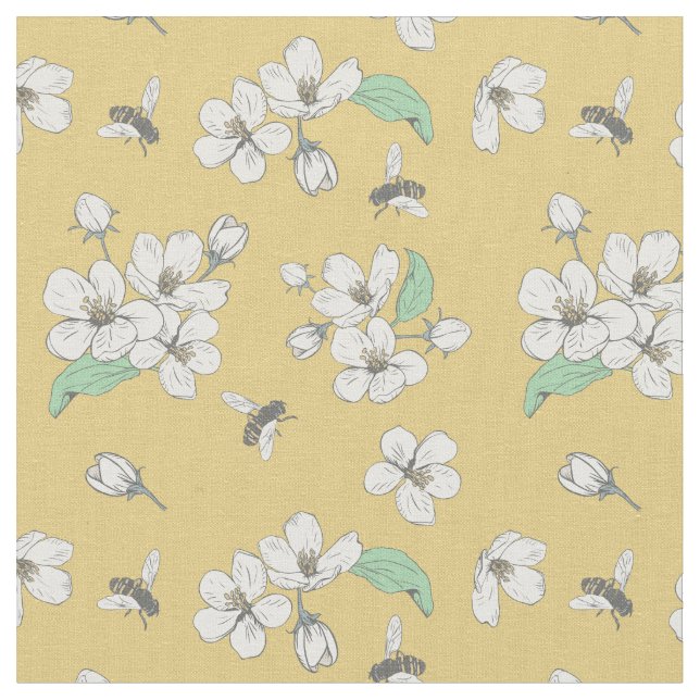 Tela Honey Bee Floral Gold (De cerca)