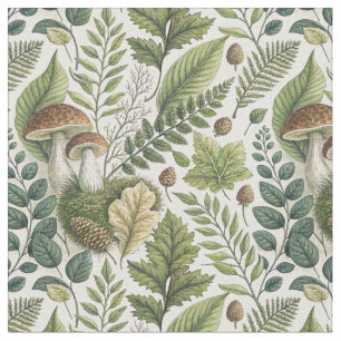 Tela Hongos de Woodland Pinecones Ferns Patrón Otumn