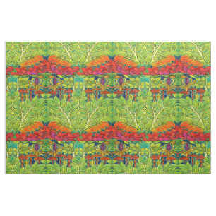 Tela Hongos Patrón de Arte Nuevo Retro Bird de Voysey