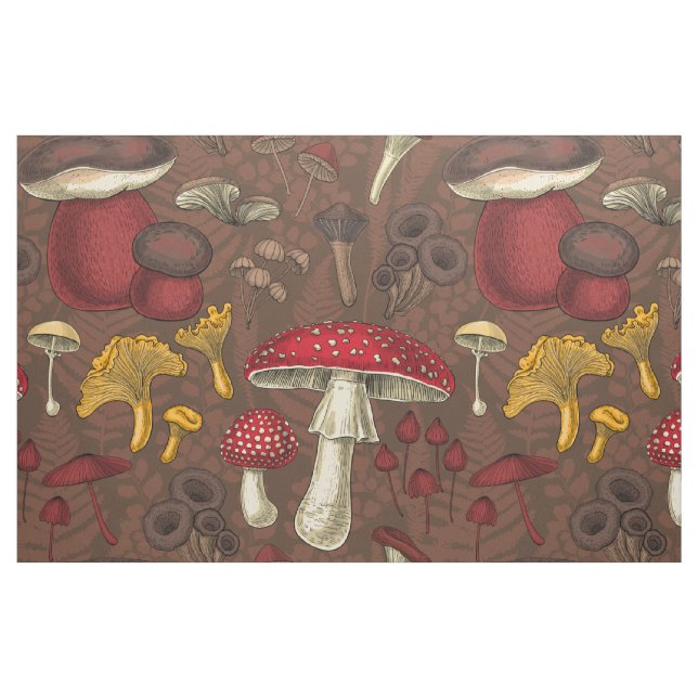 Tela Hongos silvestres en marrón ("Cuarto gordo" (fat quarter))