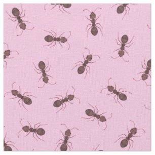 Tela Hormigas Marrones Ilustradas sobre Rosa Chicle