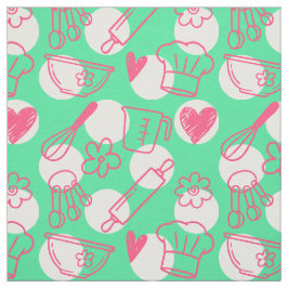 Tela Horneando Doodles sobre Lunares - Rosa y Verde
