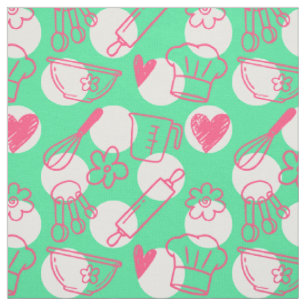 Tela Horneando Doodles sobre Lunares - Rosa y Verde