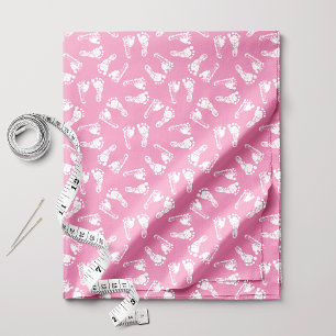 Tela Huella Blanca de Bebé sobre Fondo Rosa