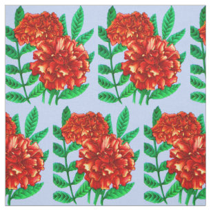 Tela huella floral de las marigolas rojas africanas