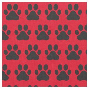 Tela Huellas de patas de perro gato rojo negro