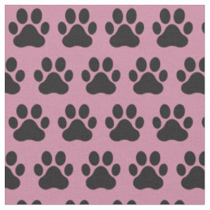 Tela Huellas de patas de perro gato rosa negro