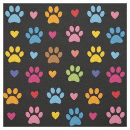 Tela Huellas de patas y corazones coloridos sobre algod