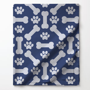 Tela Huesos de Perro Azul Marino y Blanco Estampado de 