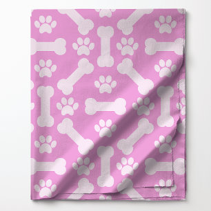 Tela Huesos de perro rosados y blancos y estampado de h