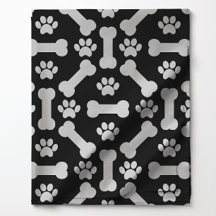Tela Huesos de perro y huellas de patas en negro y blan