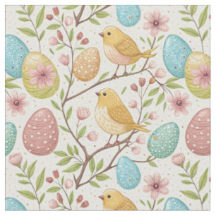 Tela Huevos de Pascua Decorados & Patrón de Aves Amaril