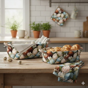 Tela Huevos de Pascua manchados rústicos y flores de pr