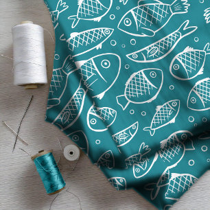 Tela ID489 de peces y burbujas dibujados a mano