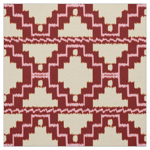 Tela Ikat Aztec Tribal - Beige, Borgoña y Rosa