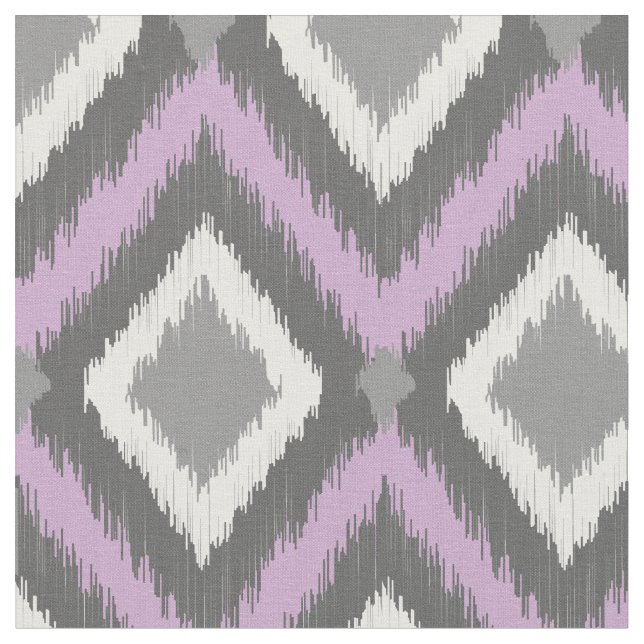 Tela Ikat Chevron, tribal gris y morado (De cerca)