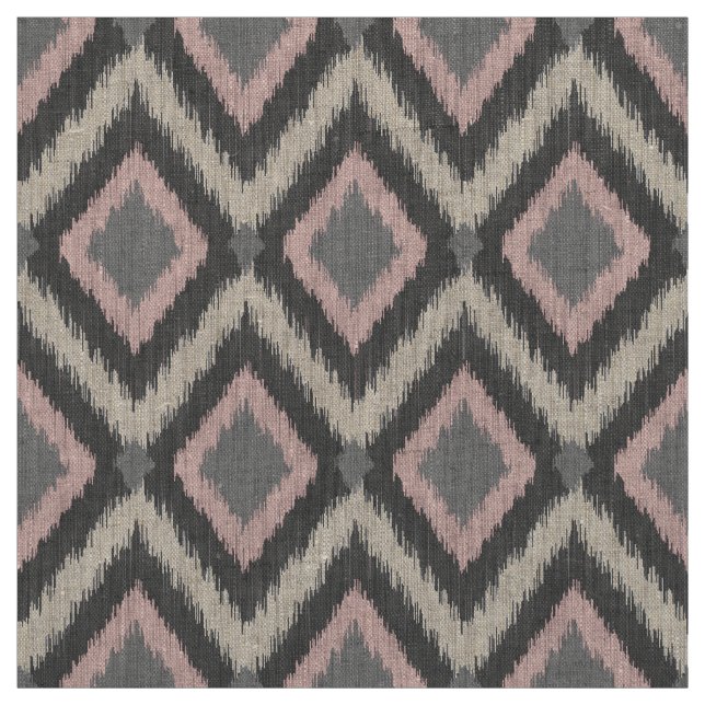 Tela Ikat Chevron, tribal gris y rosa (Retal)