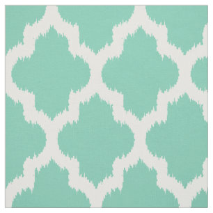 Tela Ikat De Cuatrefoil Blanco Con Fondo De Menta Perso