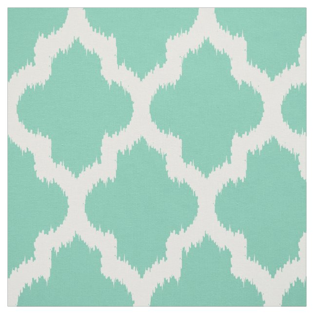 Tela Ikat De Cuatrefoil Blanco Con Fondo De Menta Perso (Retal)