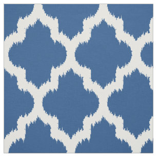 Tela Ikat de Cuatrefoil blanco y fondo azul Personaliza