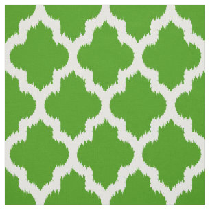 Tela Ikat de Quatrefoil blanco y fondo verde Personaliz