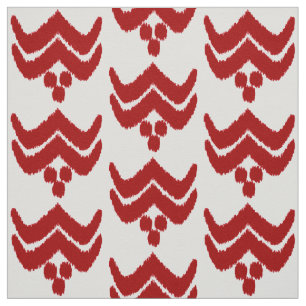 Tela Ikat estilizado floral - rojo oscuro y blanco
