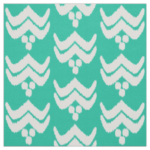 Tela Ikat estilizado floral - turquesa y blanco