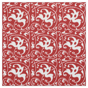 Tela Ikat Floral Damask - Blanco y rojo oscuro