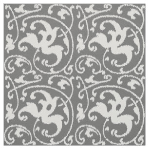 Tela Ikat Floral Damask - Gris y Blanco