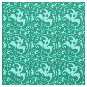 Tela Ikat Floral Damask - Turquesa y Aqua