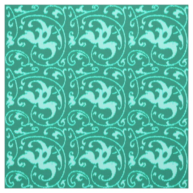 Tela Ikat Floral Damask - Turquesa y Aqua (Retal)