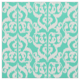 Tela Ikat Moorish Damask - aqua y blanco