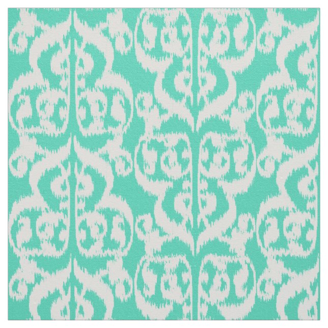 Tela Ikat Moorish Damask - aqua y blanco (Retal)