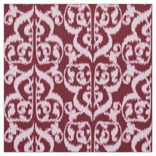 Tela Ikat Moorish Damask - borgoña y rosa.