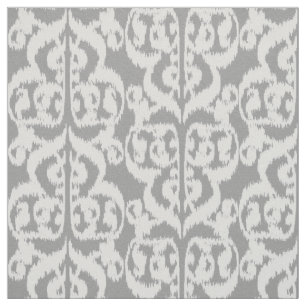 Tela Ikat Moorish Damask - gris plateado y blanco
