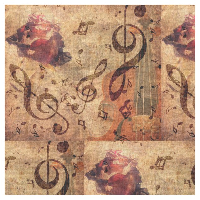 Tela ilustracion cosmético con rosa y violín (De cerca)
