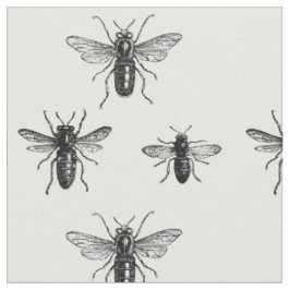 Tela Ilustración de abeja reina vintage y abejas trabaj