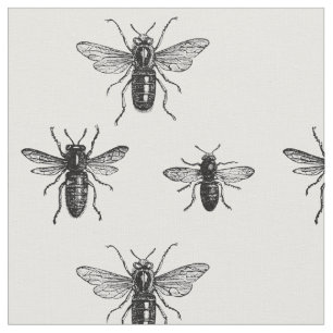 Tela Ilustración de abeja reina vintage y abejas trabaj