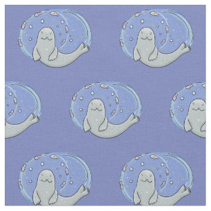 Tela Ilustracion de foca feliz y personalizado azul de 