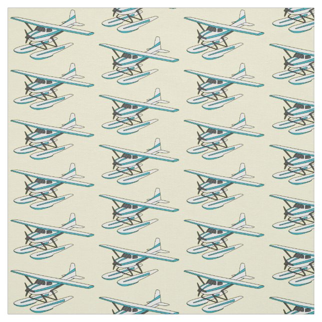 Tela Ilustracion de hidroavión azul blanco (Retal)
