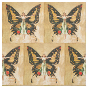 Tela Ilustración de Mujer Volando Mariposa Flapper