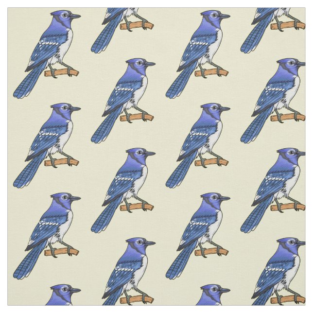 Tela Ilustracion de personalizado de ave azul jay (Retal)
