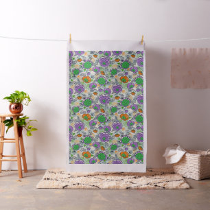 Tela Ilustracion Floral Morado Y Verde Peonies