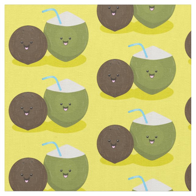Tela Ilustracion personalizado de cocos kawaii alegres (De cerca)