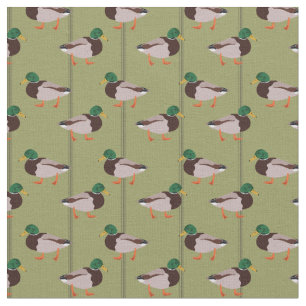 Tela Ilustraciones Mallard Ducks en Olive Green