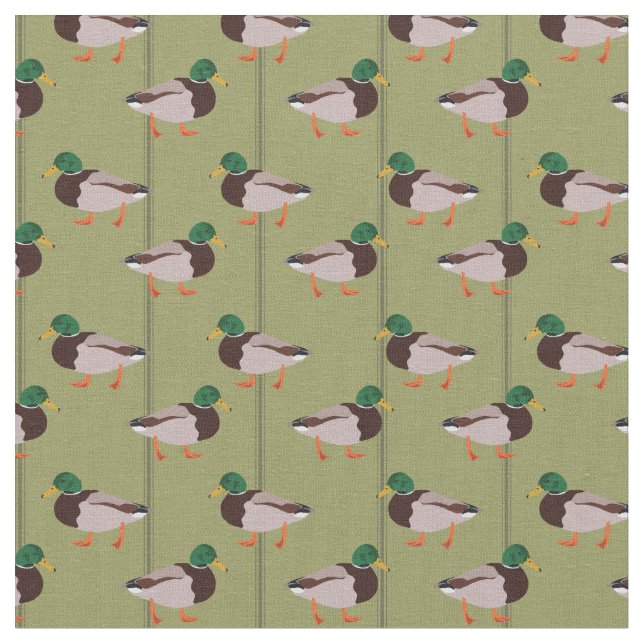 Tela Ilustraciones Mallard Ducks en Olive Green (De cerca)
