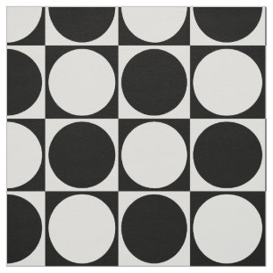 Tela impresa, blanco y negro, cuadrados y círculos