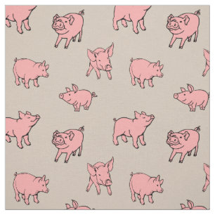 Tela Impresa de Cerdos Lindos Rosa y Beige