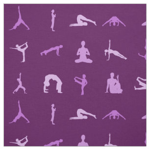 Tela Impresa de Posturas de Yoga Moradas por Yarda
