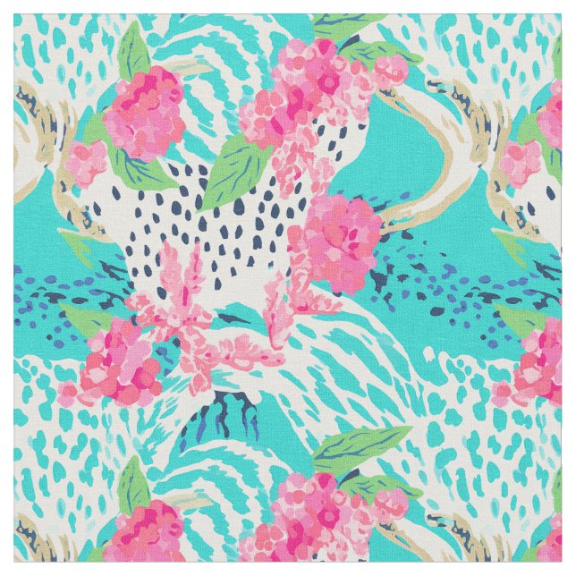 Tela Impresión animal pastel con flores (De cerca)
